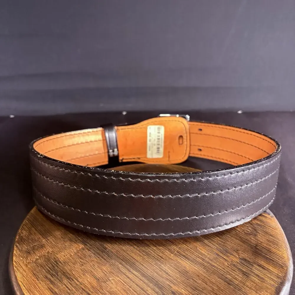 DutyMan Duty Belt Size 30” Black Plain Leather Chrome Buckle 4 Row Stitched 4011